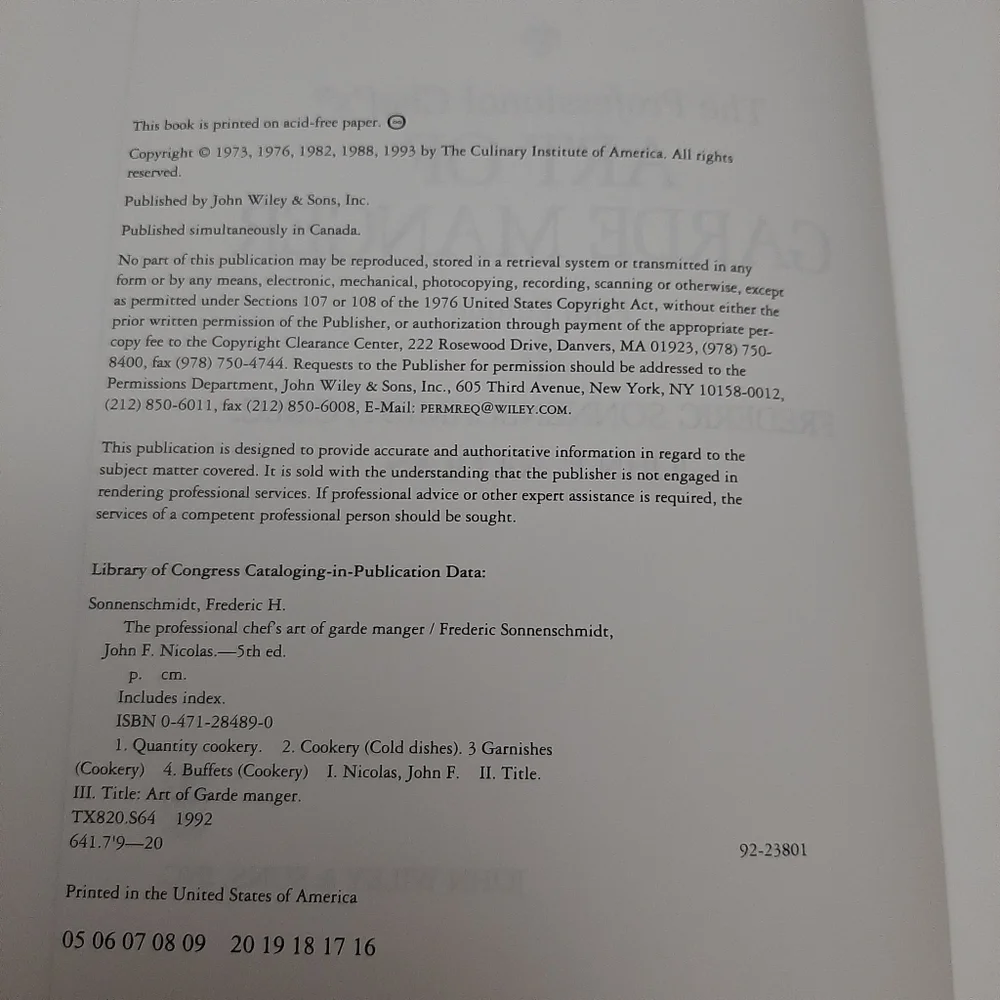 🍒The Professional Chef's Art of Garde Manger 5th Edition HC Cookbook - Picture 9 of 10